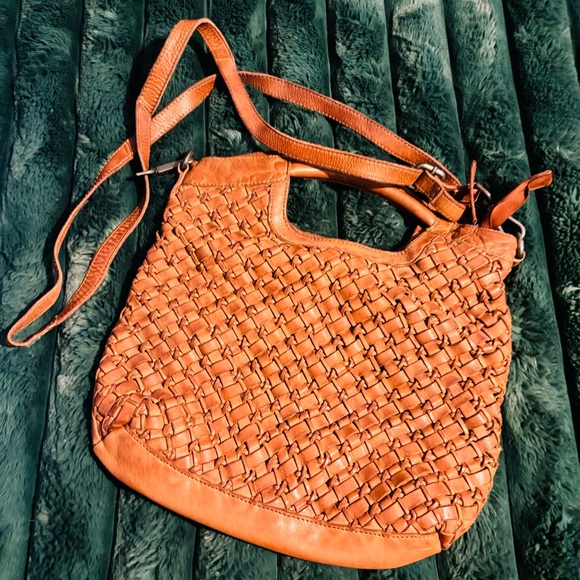 Anthropology Vilenca Holland Woven Bourbon Tan Crossbody Leather Handbag - Picture 3 of 5